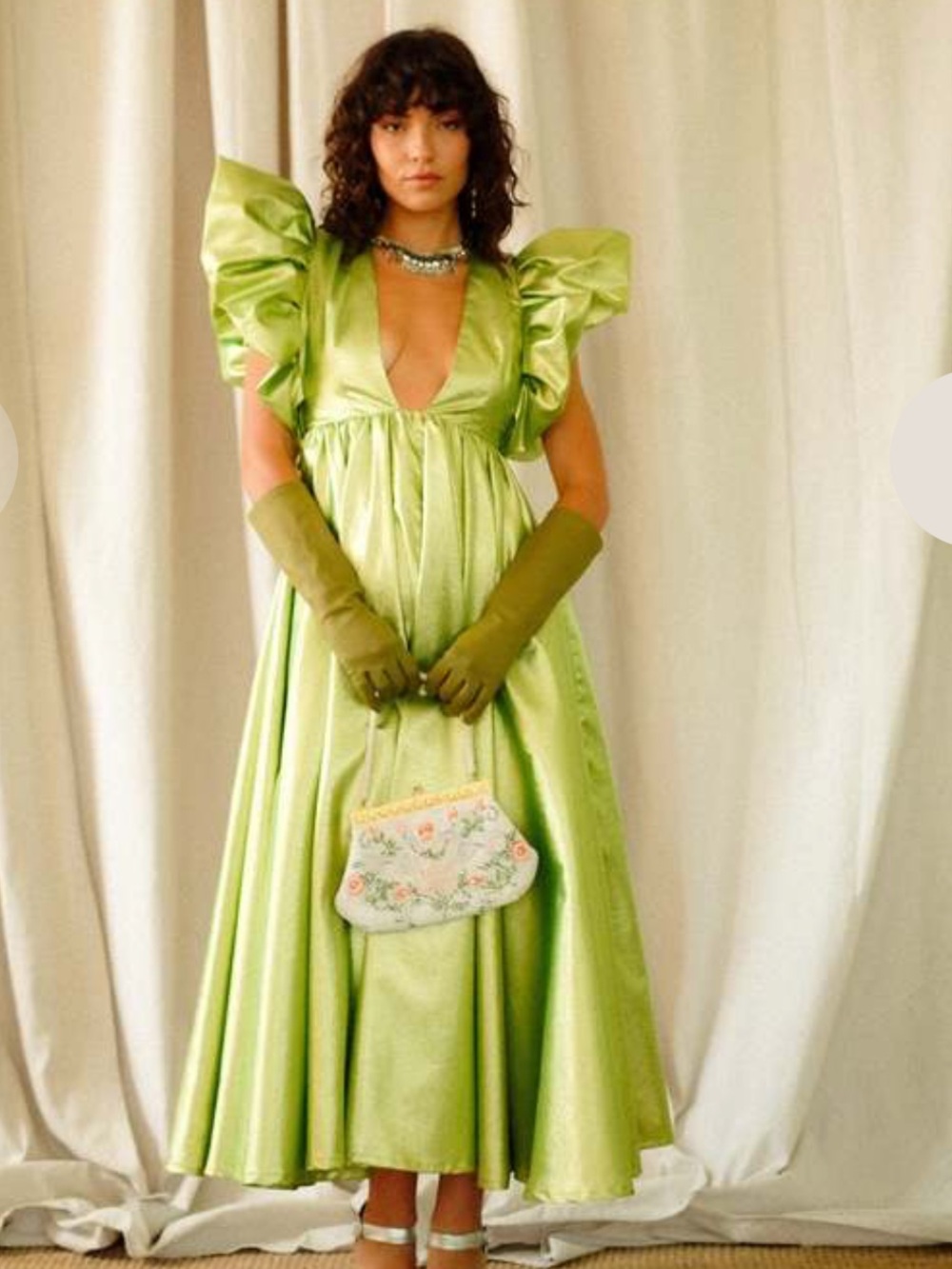 Selva Negra Mariposa Dress in Metallic Matcha